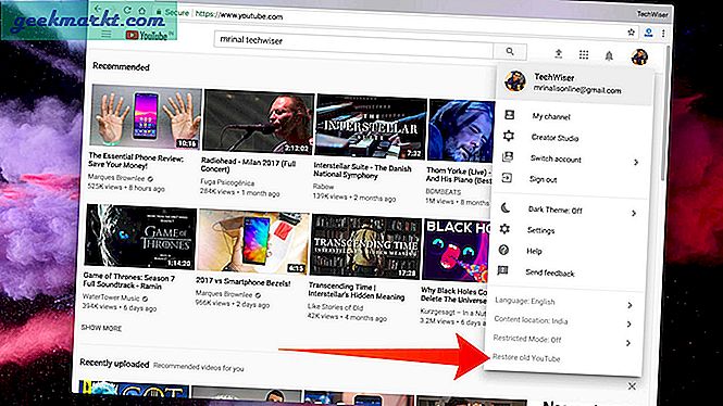 Cara Kembali ke Tata Letak YouTube lama (2017)